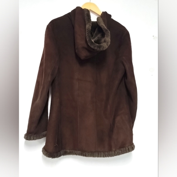 Vintage Jones New York women's jacket hooded faux suede brown Size: L - Picture 2 of 10